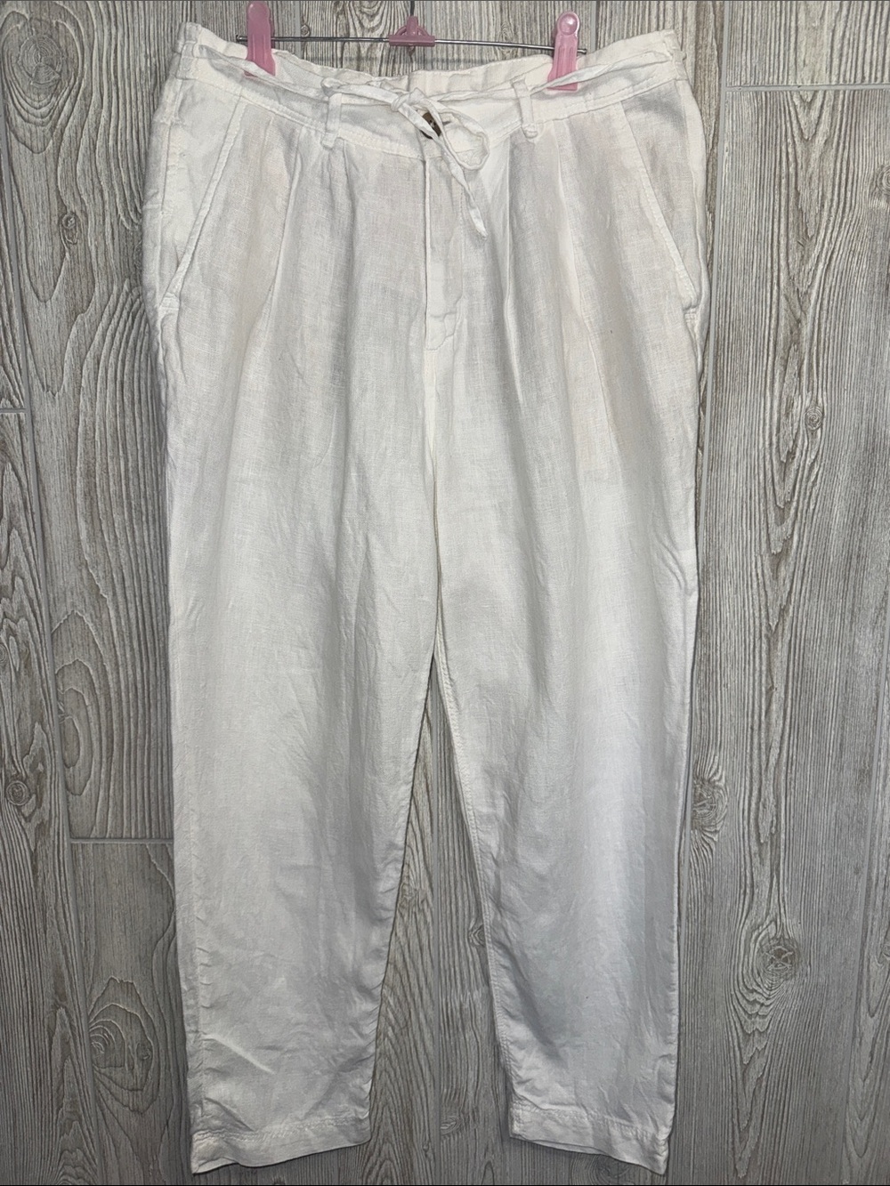 Zara White Linen-Blend Relaxed Drawstring Trousers